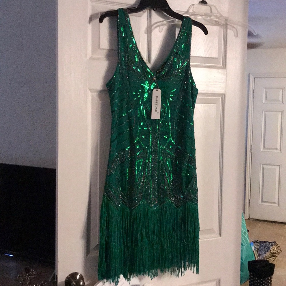 Green sequin flapper dress